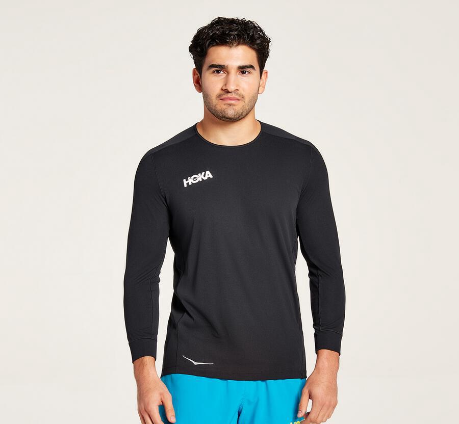 Hoka One One Top Panske Čierne - Performance 3/4 Sleeve - 74509-ZCTU